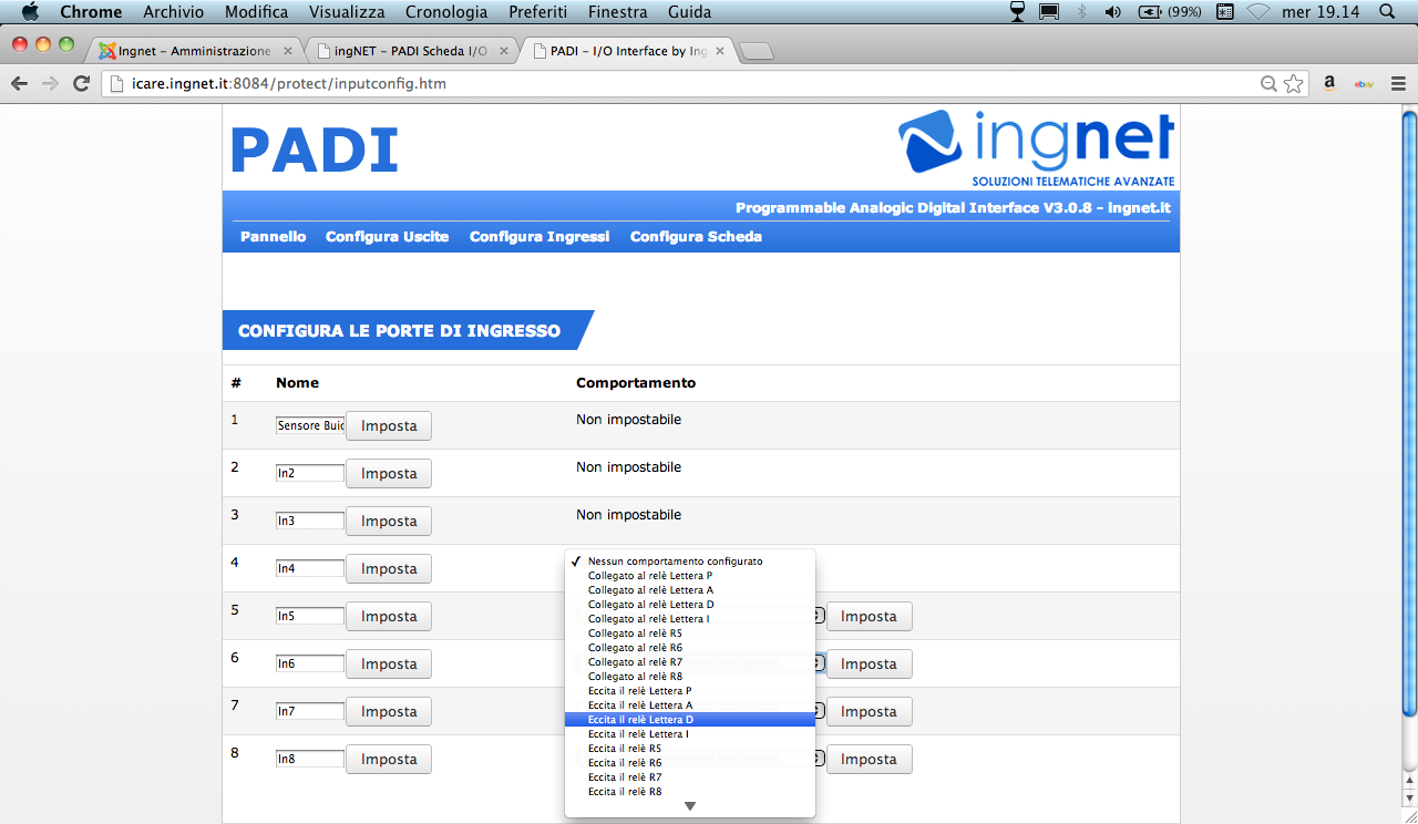 configurazione IO PADI