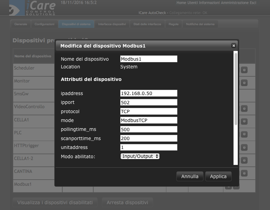 configurazione base dispositivo modbus