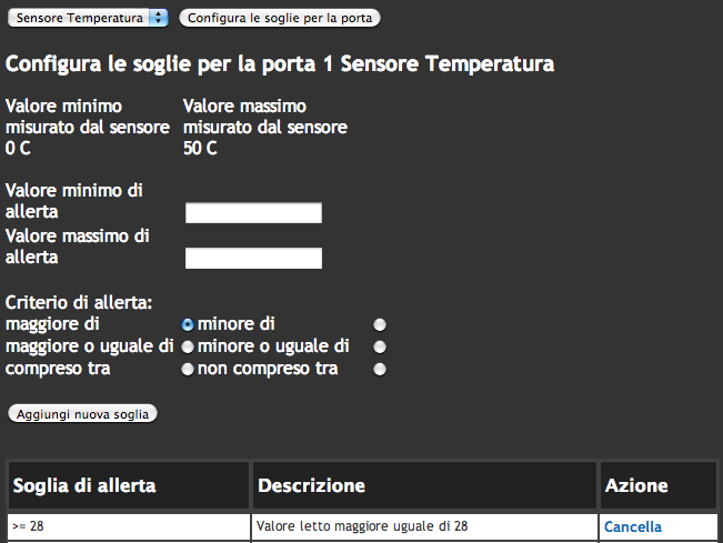 configurazione soglie temperatura
